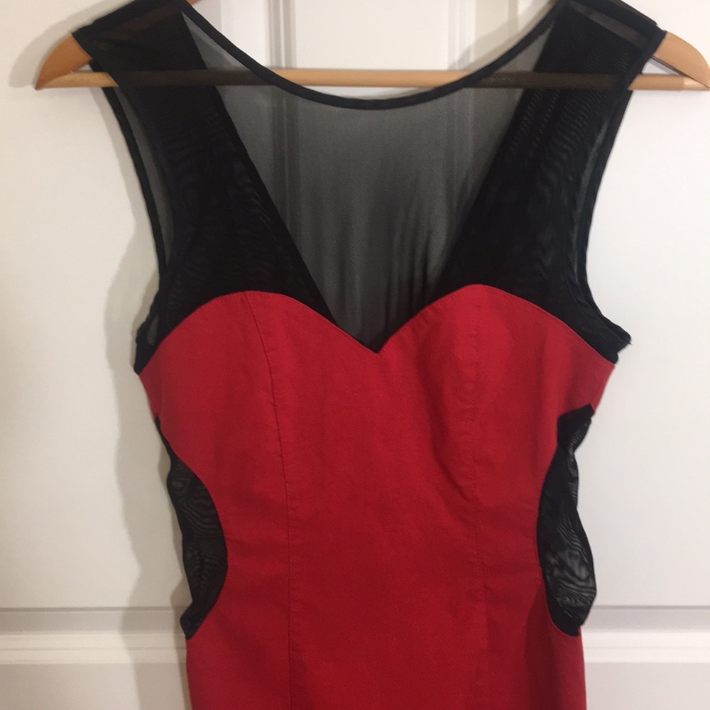 Miss Selfridge Red Dress w Sheer Top & Sides S